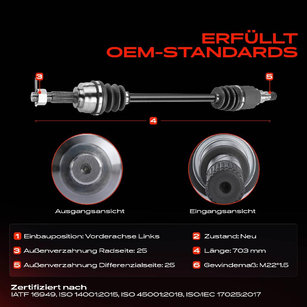 1x Antriebswelle Vorderachse Links für Nissan Micra IV K13 Note E12 1.2L