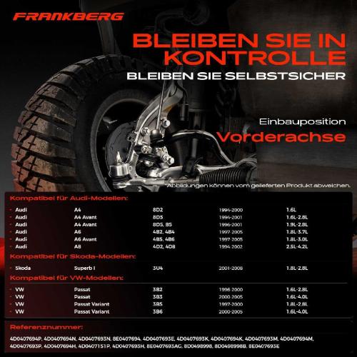 Frankberg 1x Querlenker Satz Vorderachse für VW Passat Variant Audi A4 Avant A6 A8 Skoda Superb I 1994-2008 Bild Frankberg 1x Querlenker Satz Vorderachse für VW Passat Variant Audi A4 Avant A6 A8 Skoda Superb I 1994-2008