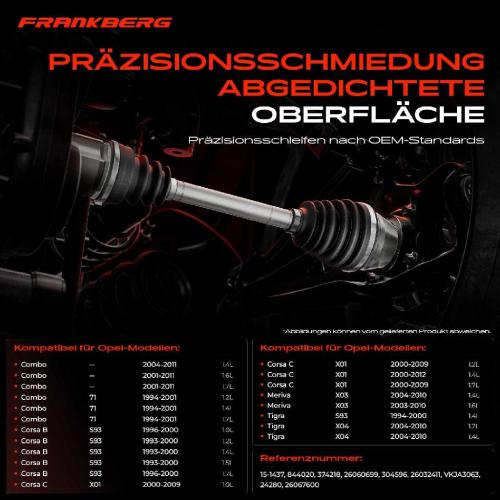 Frankberg 1x Antriebswelle Gelenksatz Vorderachse für Opel Combo Corsa B C Meriva Tigra Bild Frankberg 1x Antriebswelle Gelenksatz Vorderachse für Opel Combo Corsa B C Meriva Tigra