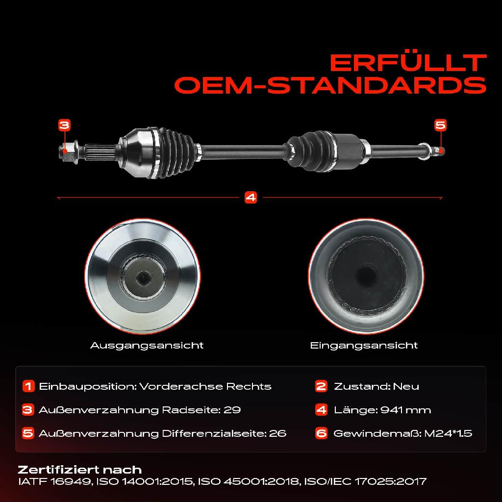 1x Antriebswelle Vorderachse Rechts für Nissan Qashqai  I J10 JJ10E NJ10 2007-2013 1.6L