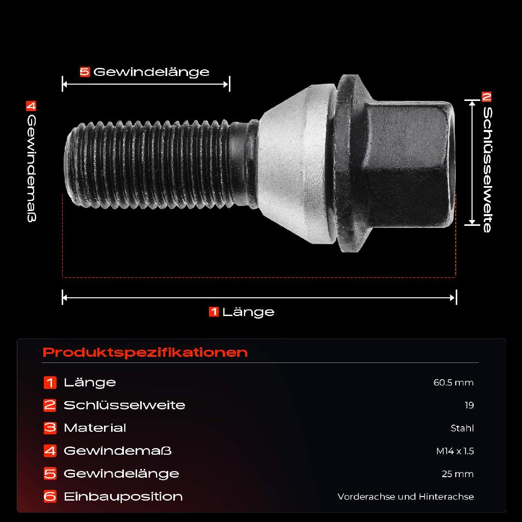 10x Radschraube für BMW X5 E53 3.0L 4.4L 2000-2006