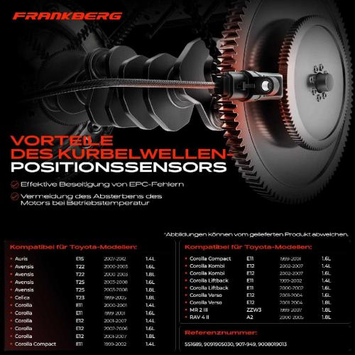 Frankberg 1x Kurbelwellensensor Impulsgeber für Toyota Auris Avensis Corolla MR 2 III Celica Bild Frankberg 1x Kurbelwellensensor Impulsgeber für Toyota Auris Avensis Corolla MR 2 III Celica