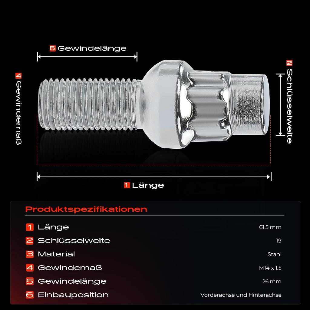 5x Radschraube für VW Transporter T5 Multivan Audi Q7