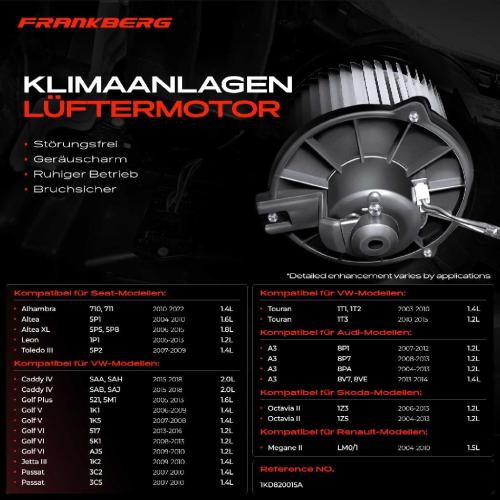 Frankberg 1x Gebläsemotor Innenraumgebläse für VW Golf VI Cabriolet Passat Variant AUDI A3 Q3 TT SEAT SKODA Bild Frankberg 1x Gebläsemotor Innenraumgebläse für VW Golf VI Cabriolet Passat Variant AUDI A3 Q3 TT SEAT SKODA