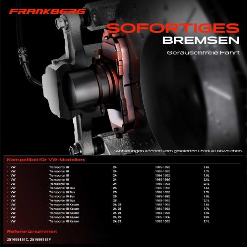 4x Bremsbeläge Vorderachse für VW Transporter III Bus Kasten Pritsche/Fahrgestell 1984-1992 Bild 4x Bremsbeläge Vorderachse für VW Transporter III Bus Kasten Pritsche/Fahrgestell 1984-1992