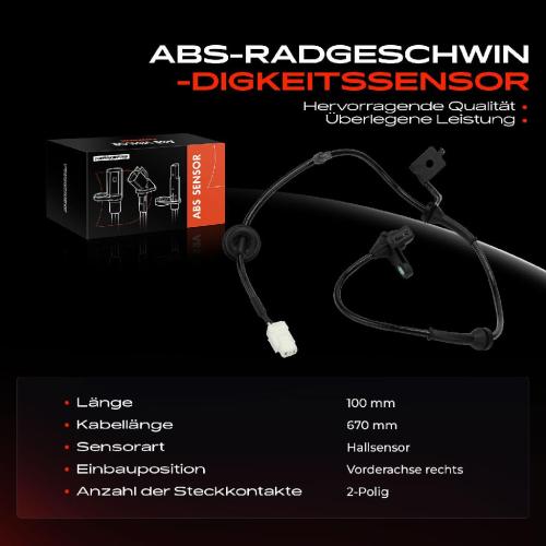 1x ABS Sensor Vorderachse rechts für Nissan Pixo UA0 1.0L Bj ab 2009 Bild 1x ABS Sensor Vorderachse rechts für Nissan Pixo UA0 1.0L Bj ab 2009