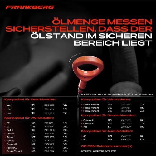 Frankberg 1x Ölmessstab Ölpeilstab Ölstab für VW Golf V 5K1 Tiguan 5N Audi A3 8P Skoda Seat Bild Frankberg 1x Ölmessstab Ölpeilstab Ölstab für VW Golf V 5K1 Tiguan 5N Audi A3 8P Skoda Seat