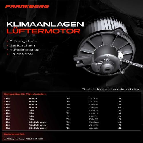 Frankberg 1x Gebläsemotor Innenraumgebläse für Fiat Bravo II 198 Stilo 192 2001-2016 Bild Frankberg 1x Gebläsemotor Innenraumgebläse für Fiat Bravo II 198 Stilo 192 2001-2016