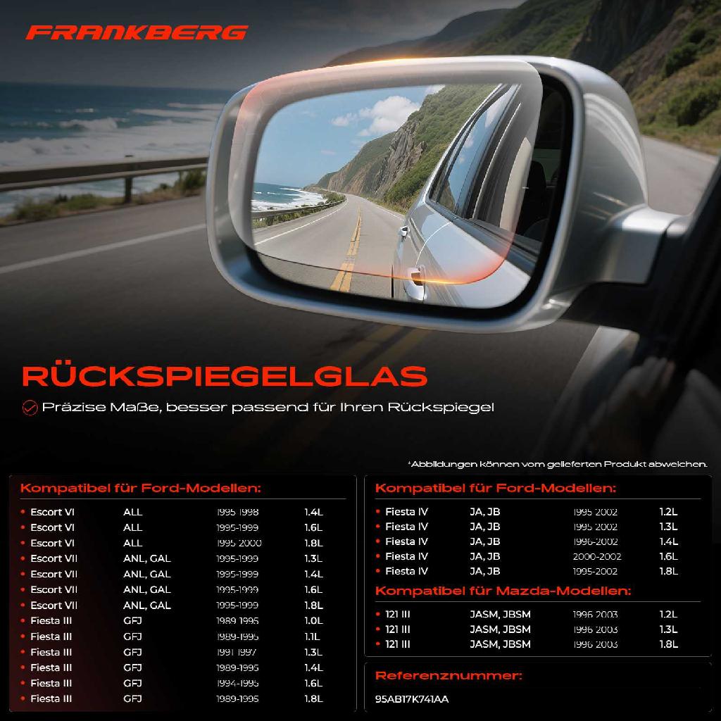 1x Spiegelglas Außenspiegel links für Ford Escort VII Turnier Stufenheck 1995-2000