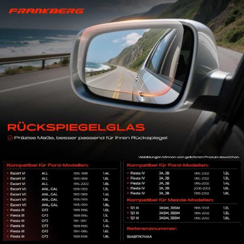 1x Spiegelglas Außenspiegel links für Ford Escort VII Turnier Stufenheck 1995-2000 Bild 1x Spiegelglas Außenspiegel links für Ford Escort VII Turnier Stufenheck 1995-2000