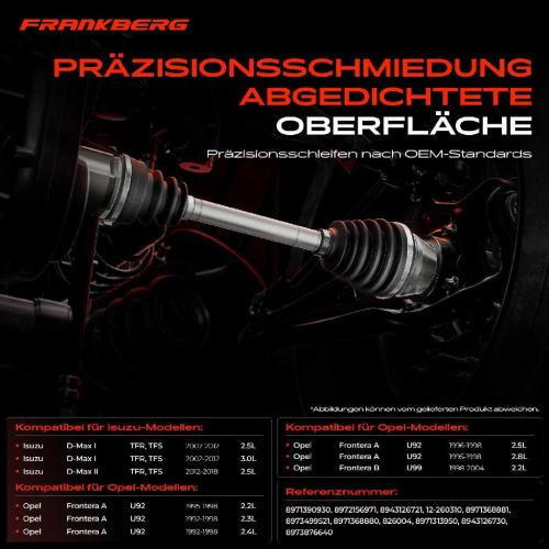 Frankberg 1x Antriebswelle Gelenksatz Vorderachse für Isuzu D-Max TFR TFS Opel Frontera U92 6B Bild Frankberg 1x Antriebswelle Gelenksatz Vorderachse für Isuzu D-Max TFR TFS Opel Frontera U92 6B