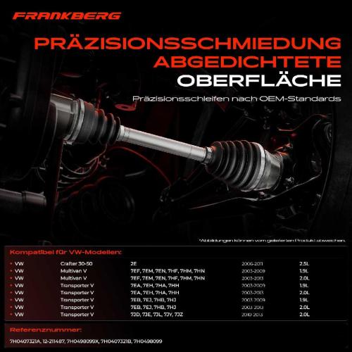 Frankberg 1x Antriebswelle Gelenksatz Vorderachse für VW T5 Bus Kasten Pritsche Multivan V Crafter Bild Frankberg 1x Antriebswelle Gelenksatz Vorderachse für VW T5 Bus Kasten Pritsche Multivan V Crafter