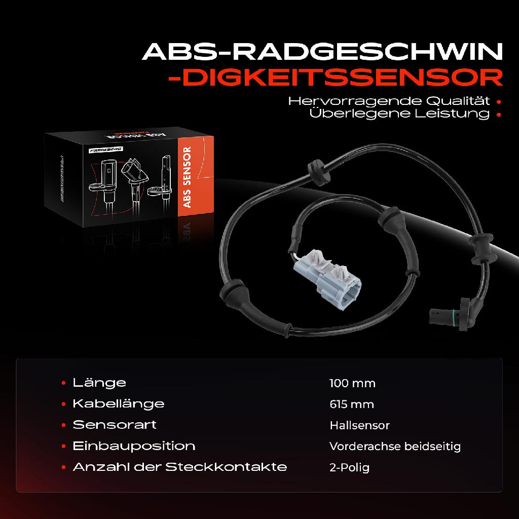 1x ABS Sensor Vorderachse beidseitig für Nissan NP300 Navara Pathfinder III 2.5L 4.0L Bj ab 2005