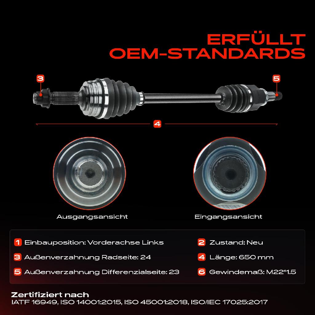 1x Antriebswelle Vorderachse Links für Citroën C1 II Peugeot 107 108 Toyota Aygo Bj ab 2005