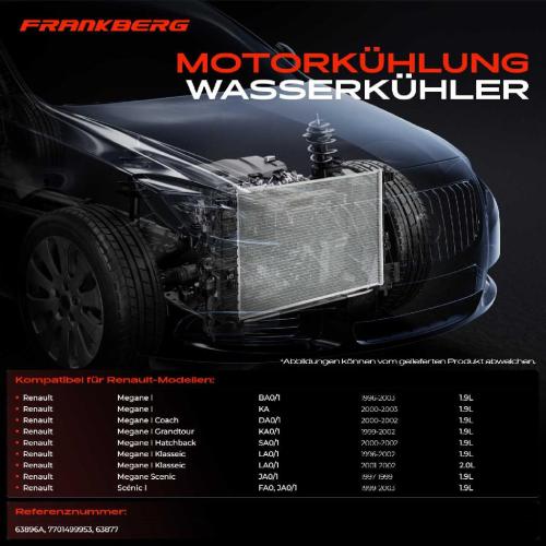 Frankberg 1x Kühler Wasserkühler Motorkühler für Renault Megane I A0/1 KA Scénic I FA0 Bild Frankberg 1x Kühler Wasserkühler Motorkühler für Renault Megane I A0/1 KA Scénic I FA0