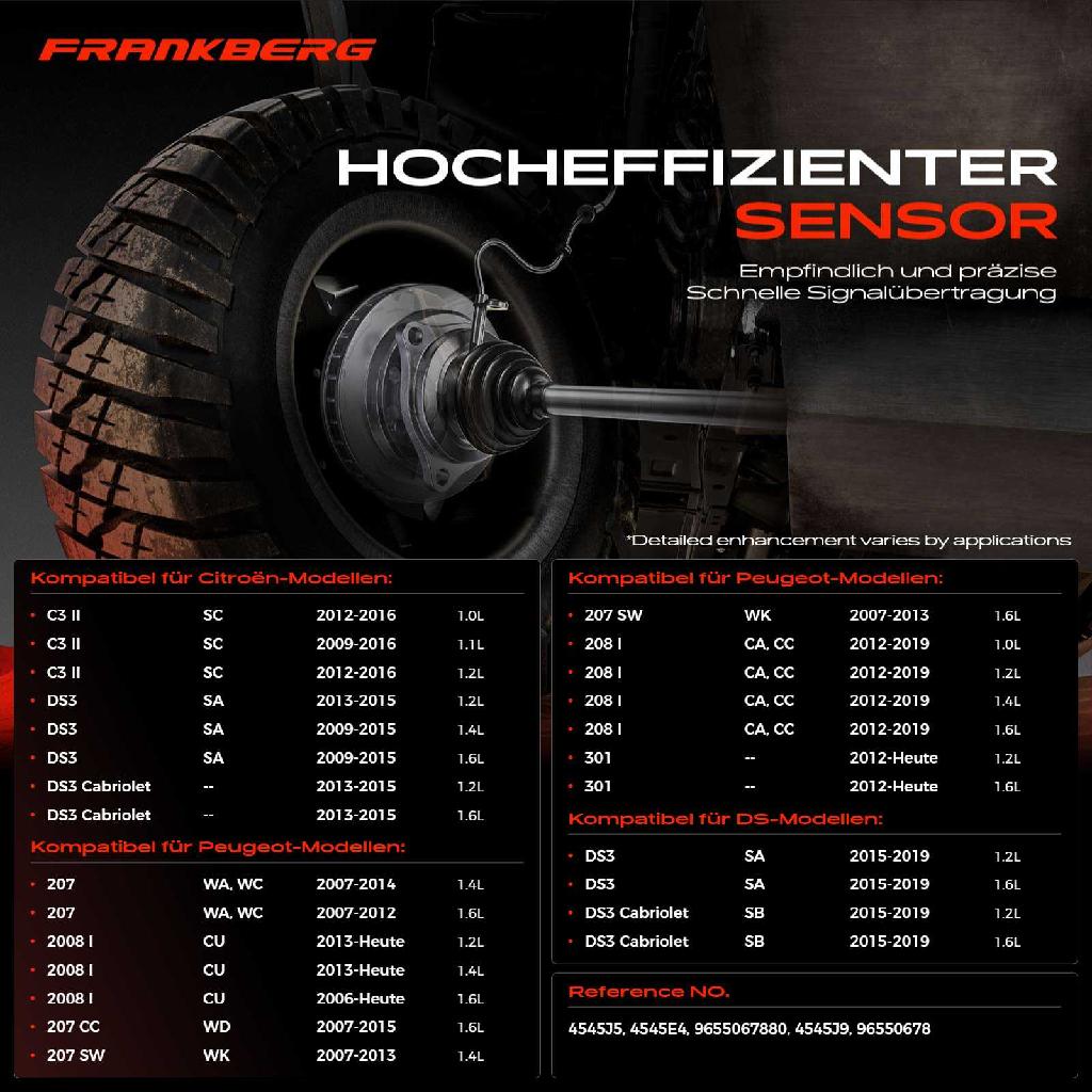 1x ABS Sensor Vorderachse beidseitig für Citroën C3 II Picasso C4 Cactus C-Elysee DS3 Cabriolet DS Peugeot 207