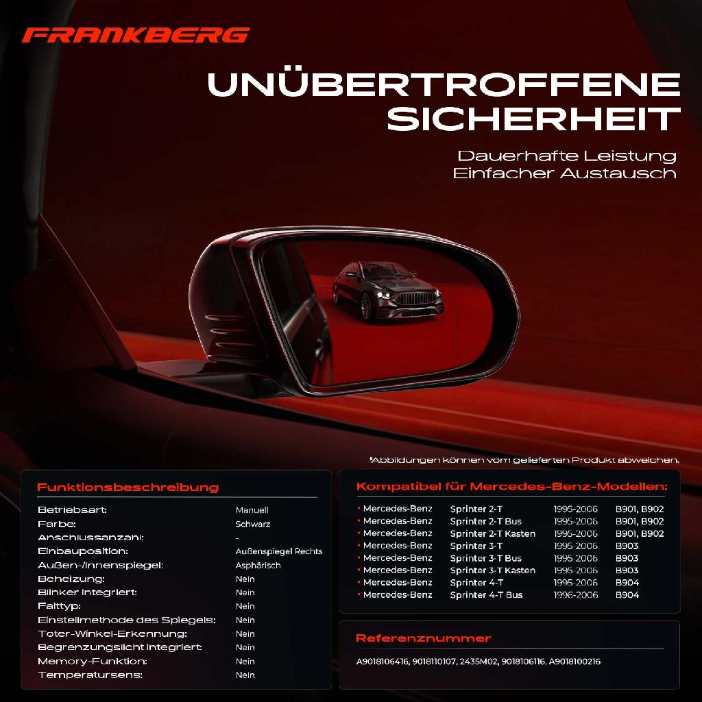 1x Außenspiegel Rechts für Mercedes Sprinter 2-T B901 B902 3-T B903 4-T B904 1995-2006