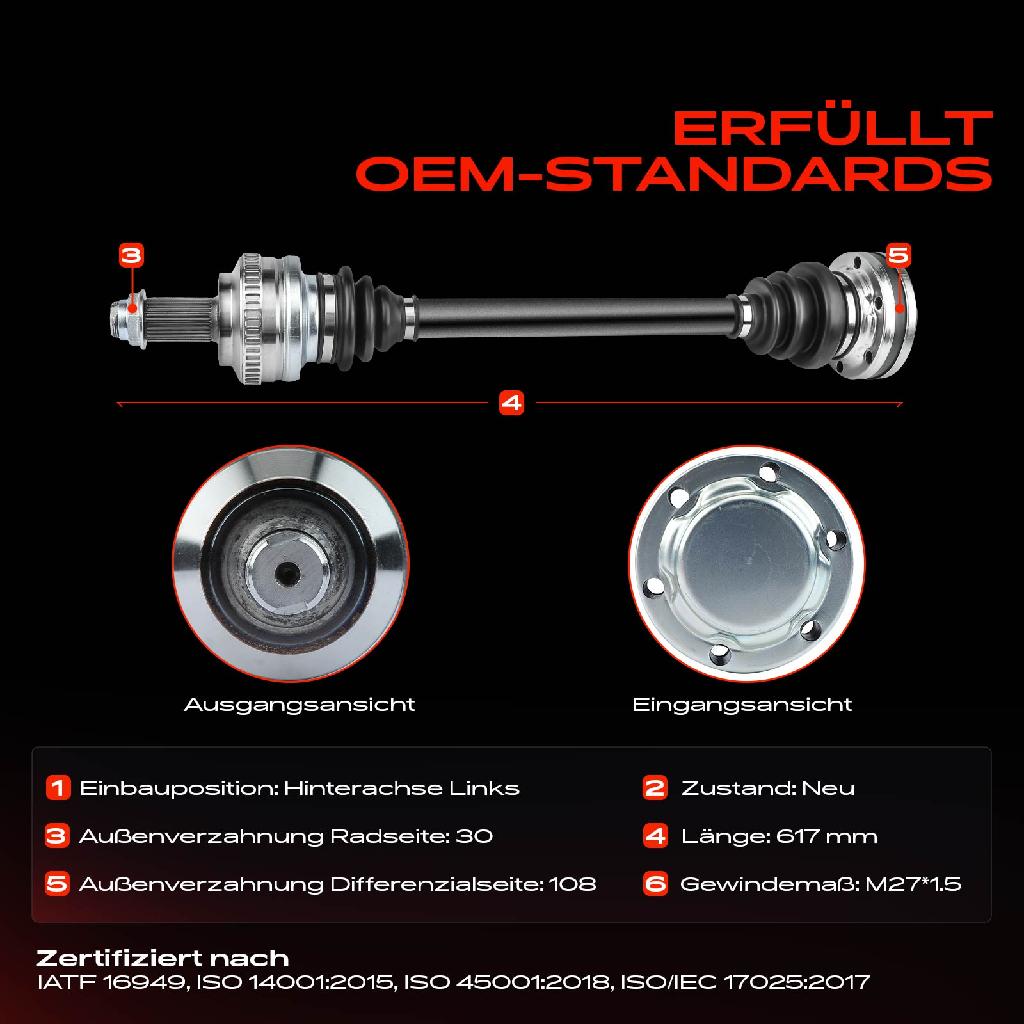 1x Antriebswelle Hinterachse Links für BMW 3er Cabriolet Coupe E46 Z4 Coupe Roadster E86 E85