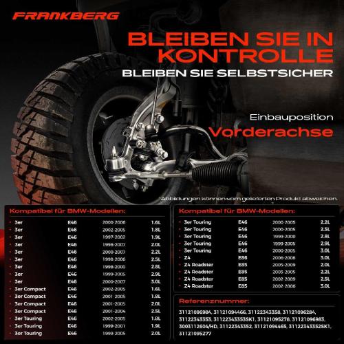 Frankberg 1x Querlenker Satz Vorderachse für BMW 3er E46 3er Cabriolet 3er Compact 3er Coupe 3er Touring Z4 Coupe E86 Bild Frankberg 1x Querlenker Satz Vorderachse für BMW 3er E46 3er Cabriolet 3er Compact 3er Coupe 3er Touring Z4 Coupe E86