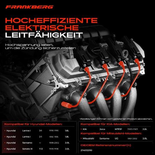 4x Zündleitungssatz Zündkabel für Hyundai Lantra I Santamo Sonata III KIA Joice Mitsubishi Bild 4x Zündleitungssatz Zündkabel für Hyundai Lantra I Santamo Sonata III KIA Joice Mitsubishi