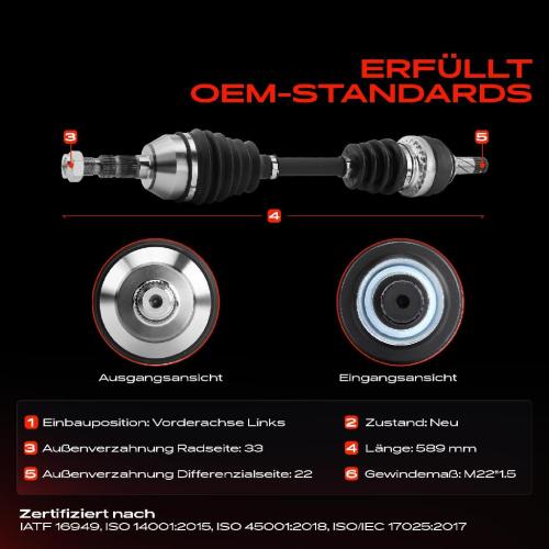 Frankberg 1x Antriebswelle Vorderachse Links für Opel Astra H A04 Zafira A05 1.4L 1.6L 2004-2015 Bild Frankberg 1x Antriebswelle Vorderachse Links für Opel Astra H A04 Zafira A05 1.4L 1.6L 2004-2015