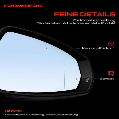 Frankberg 1x Außenspiegel Rechts für Audi A3 A3 Sportback 8V1 8VK 8VA 8VF 1.2L 1.4L Bj ab 2012 Bild Frankberg 1x Außenspiegel Rechts für Audi A3 A3 Sportback 8V1 8VK 8VA 8VF 1.2L 1.4L Bj ab 2012