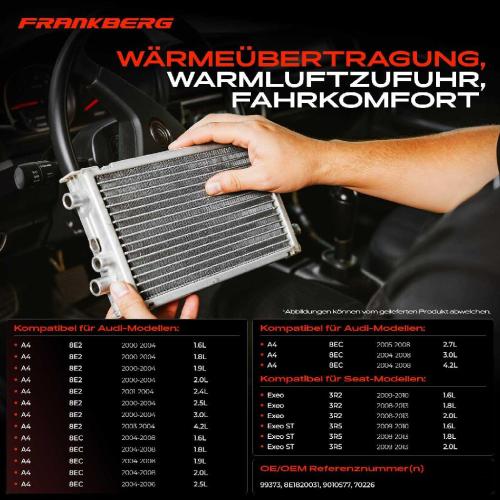 1x Wärmetauscher Innenraumheizung für Audi A4 8E 8H B6 B7 Seat Exeo 1.6L-4.2L 2000-2013 Bild 1x Wärmetauscher Innenraumheizung für Audi A4 8E 8H B6 B7 Seat Exeo 1.6L-4.2L 2000-2013