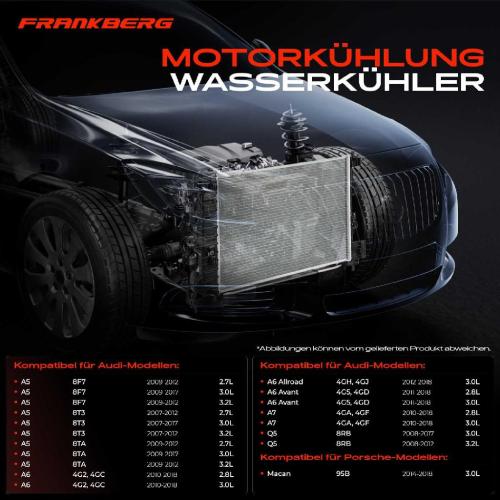 Frankberg 1x Kühler Wasserkühler Motorkühler für Audi A4 8K A5 A6 A7 Q5 Porsche Macan Bild Frankberg 1x Kühler Wasserkühler Motorkühler für Audi A4 8K A5 A6 A7 Q5 Porsche Macan