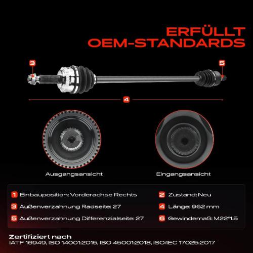 1x Antriebswelle Vorderachse Rechts für Hyundai i30 GD iX20 JC KIA Cee'D JD Venga YN 1.4L-1.6L Bild 1x Antriebswelle Vorderachse Rechts für Hyundai i30 GD iX20 JC KIA Cee'D JD Venga YN 1.4L-1.6L