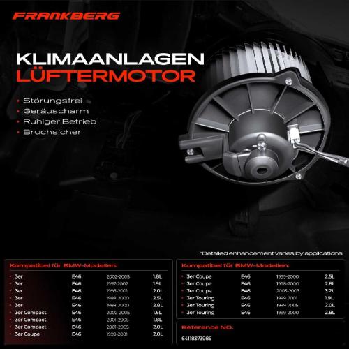 Frankberg 1x Gebläsemotor Innenraumgebläse für BMW E46 316i-328i M3 M43 M47 M52 M54 N40 N42 Bild Frankberg 1x Gebläsemotor Innenraumgebläse für BMW E46 316i-328i M3 M43 M47 M52 M54 N40 N42