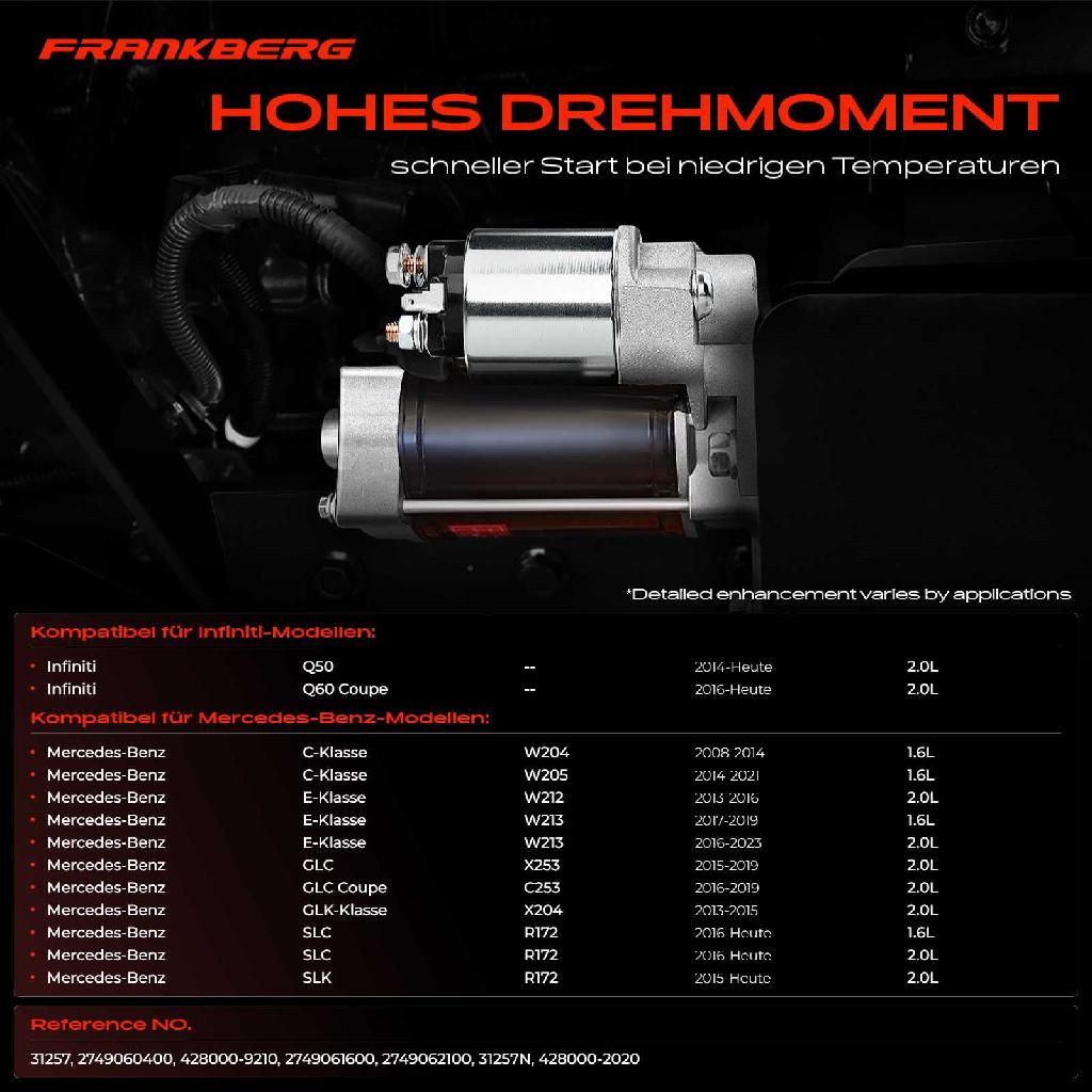 1x Anlasser Starter für Mercedes-Benz W204 W205 A205 C204 C205 S204 S205 W212 W213 A207 A238 C207 C238 S212