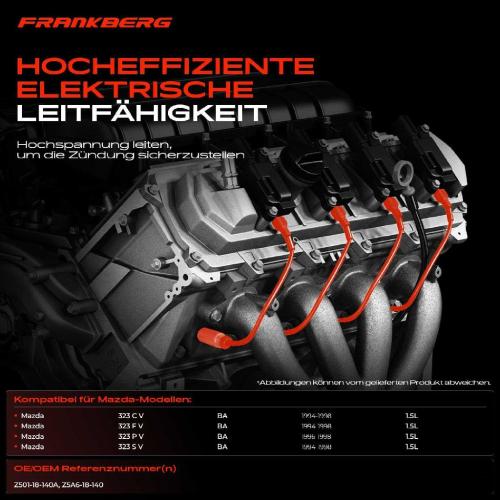4x Zündleitungssatz Zündkabel für Mazda 323 BA 1.5L 1994-1998 Bild 4x Zündleitungssatz Zündkabel für Mazda 323 BA 1.5L 1994-1998