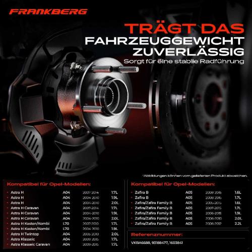 Frankberg 1x Radnabe Radlagersatz Vorderachse beidseitig für Opel Astra H Caravan GTC Kasten/Kombi Twintop Klasseic Bild Frankberg 1x Radnabe Radlagersatz Vorderachse beidseitig für Opel Astra H Caravan GTC Kasten/Kombi Twintop Klasseic