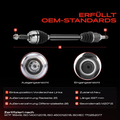 Frankberg 1x Antriebswelle Vorderachse Links für Renault Megane K9A/M B9A/M Bj ab 2016 Bild Frankberg 1x Antriebswelle Vorderachse Links für Renault Megane K9A/M B9A/M Bj ab 2016