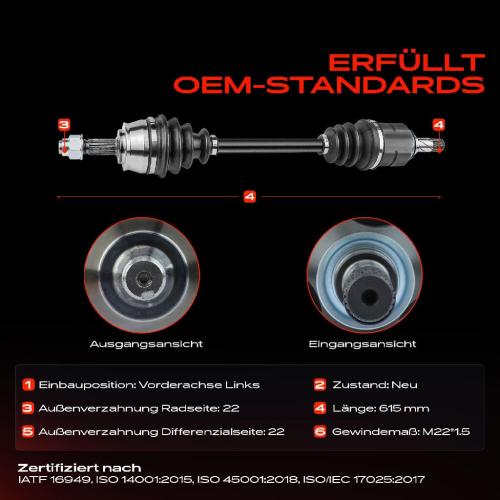 Frankberg 1x Antriebswelle Vorderachse Links für Opel Adam M13 Corsa D S07 2007-2019 Bild Frankberg 1x Antriebswelle Vorderachse Links für Opel Adam M13 Corsa D S07 2007-2019