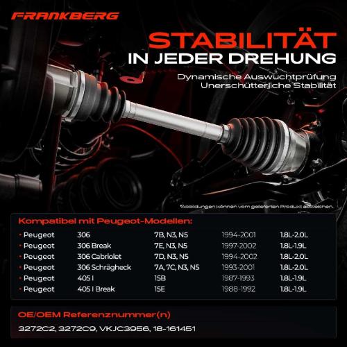 Frankberg 1x Antriebswelle Vorderachse Links für Peugeot 306 7A 7C N3 N5 405 I 15B 15E Bild Frankberg 1x Antriebswelle Vorderachse Links für Peugeot 306 7A 7C N3 N5 405 I 15B 15E