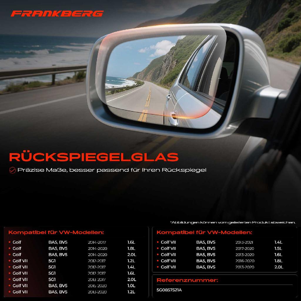 1x Spiegelglas Außenspiegel links für VW Golf VII Variant BA5 BV5 5G1 BE1 BE2 BQ1