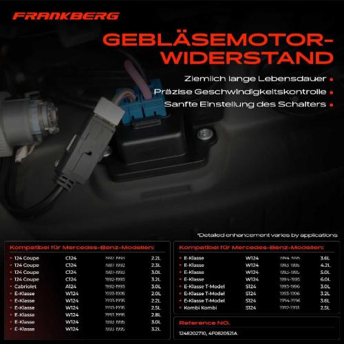Frankberg 1x Widerstand Vorwiderstand Gebläsemotor für Mercedes-Benz Benz W124 S124 A124 Bild Frankberg 1x Widerstand Vorwiderstand Gebläsemotor für Mercedes-Benz Benz W124 S124 A124