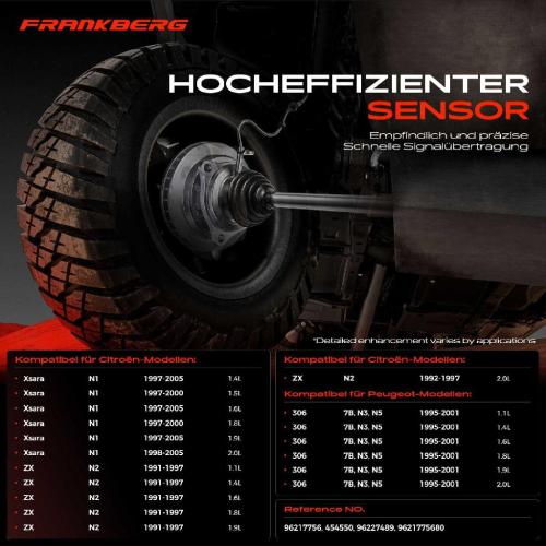 Frankberg 1x ABS Sensor Hinterachse beidseitig für Citroën Xsara ZX Peugeot 306 Cabriolet Schrägheck 1.4L 1991-2005 Bild Frankberg 1x ABS Sensor Hinterachse beidseitig für Citroën Xsara ZX Peugeot 306 Cabriolet Schrägheck 1.4L 1991-2005