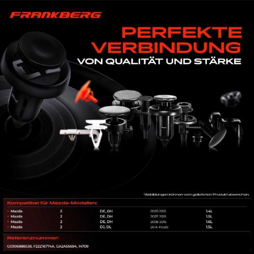 Frankberg 10x Befestigungsclips Motorhaube für Mazda 2 DE DH DJ DL 1.3L 1.4L 1.5L Bj ab 2007 Bild Frankberg 10x Befestigungsclips Motorhaube für Mazda 2 DE DH DJ DL 1.3L 1.4L 1.5L Bj ab 2007