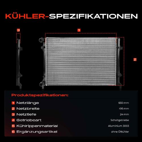 1x Kühler Wasserkühler Motorkühler für VW Golf 5 1K 6 5K Passat Jetta 3 Audi A3 Bild 1x Kühler Wasserkühler Motorkühler für VW Golf 5 1K 6 5K Passat Jetta 3 Audi A3