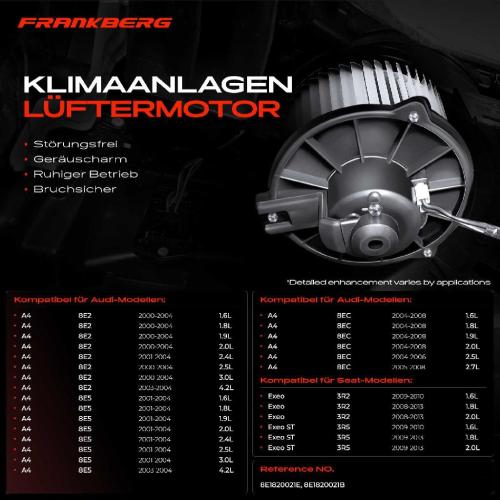Frankberg 1x Gebläsemotor Innenraumgebläse für Audi A4 B6 B7 Seat Exeo 3R2 3R5 Bild Frankberg 1x Gebläsemotor Innenraumgebläse für Audi A4 B6 B7 Seat Exeo 3R2 3R5