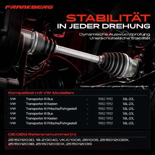 Frankberg 2x Antriebswelle Links oder Rechts für VW Transporter III 1982-1992 1.6L-2.1L Bild Frankberg 2x Antriebswelle Links oder Rechts für VW Transporter III 1982-1992 1.6L-2.1L