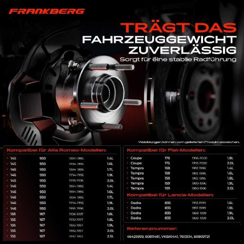 Frankberg 2x Radnabe Radlagersatz Hinterachse beidseitig für Alfa Romeo 145 146 155 Fiat Coupe Tempra SW Tipo Lancia Bild Frankberg 2x Radnabe Radlagersatz Hinterachse beidseitig für Alfa Romeo 145 146 155 Fiat Coupe Tempra SW Tipo Lancia