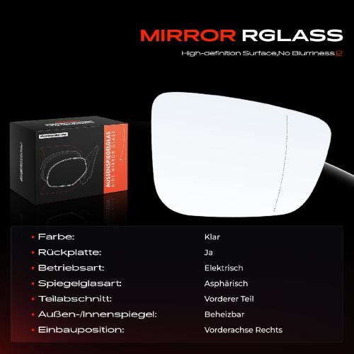1x Spiegelglas Außenspiegel rechts für BMW 5er Touring G31 F90 G30 6 Gran Turismo G32 Bild 1x Spiegelglas Außenspiegel rechts für BMW 5er Touring G31 F90 G30 6 Gran Turismo G32