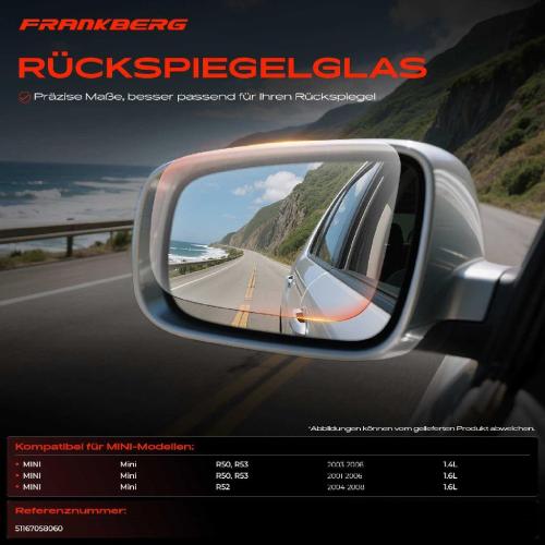1x Spiegelglas Außenspiegel Links oder Rechts für MINI Mini Cabriolet R50 R53 R52 Bild 1x Spiegelglas Außenspiegel Links oder Rechts für MINI Mini Cabriolet R50 R53 R52