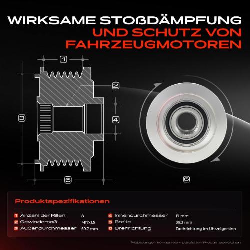 1x Generatorfreilauf Lichtmaschine für Mazda 6 Kombi 6 Hatchback 5 CR 3 BL CX-7 Bild 1x Generatorfreilauf Lichtmaschine für Mazda 6 Kombi 6 Hatchback 5 CR 3 BL CX-7