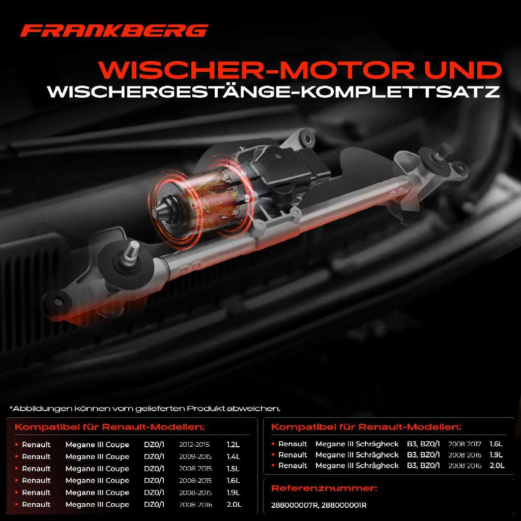 Frankberg 1x Wischerarm Scheibenwischer Vorne für Renault Megane III Coupe Schrägheck