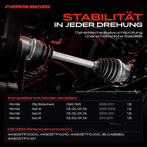 1x Antriebswelle Vorderachse Rechts für Honda Jazz III GE GG GP ZA City Stufenheck GM2 GM3 Bild 1x Antriebswelle Vorderachse Rechts für Honda Jazz III GE GG GP ZA City Stufenheck GM2 GM3