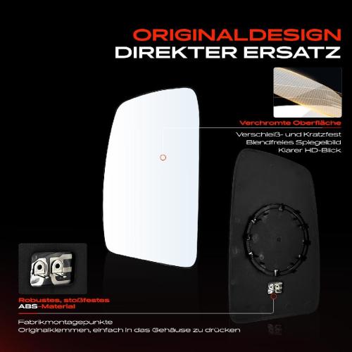 1x Spiegelglas Außenspiegel links für Opel Arena Combi Movano Combi Kasten Nissan Interstar Kasten Bild 1x Spiegelglas Außenspiegel links für Opel Arena Combi Movano Combi Kasten Nissan Interstar Kasten